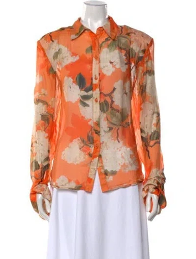 Pre-owned Leo Lin Floral Print Long Sleeve Blouse In Orange