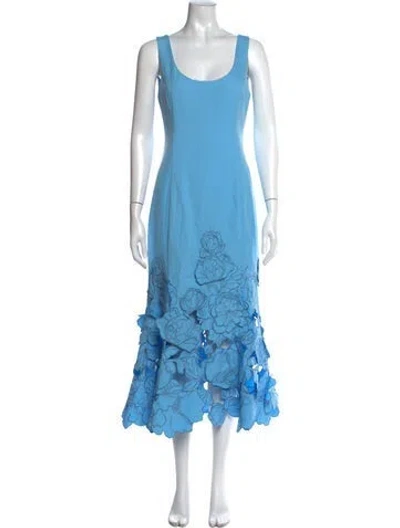 Pre-owned Leo Lin Floral Print Midi Length Dress In Blue