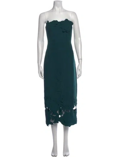 Pre-owned Leo Lin Floral Print Midi Length Dress In Green