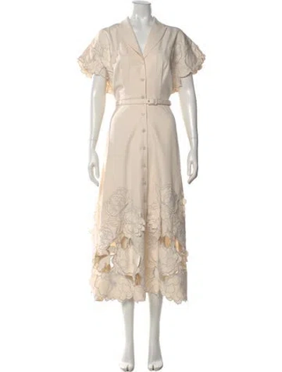 Pre-owned Leo Lin Floral Print Midi Length Dress In Neutral