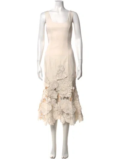 Pre-owned Leo Lin Floral Print Midi Length Dress In Neutrals