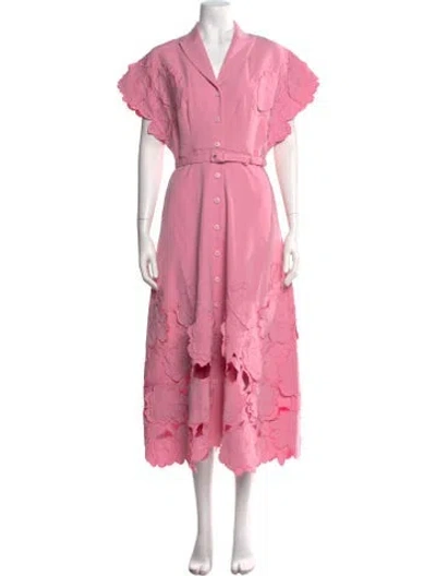 Pre-owned Leo Lin Floral Print Midi Length Dress In Pink