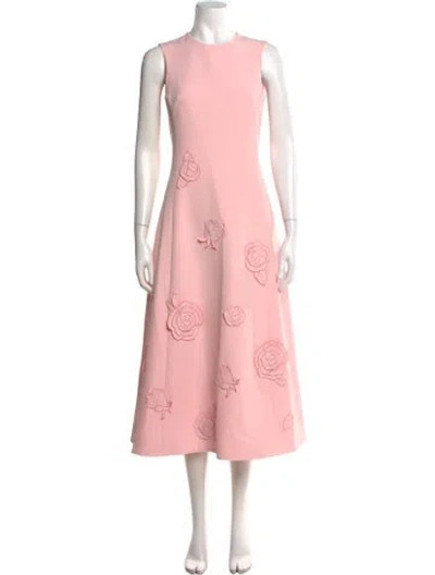 Pre-owned Leo Lin Floral Print Midi Length Dress In Pink