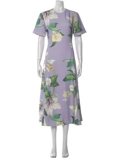 Pre-owned Leo Lin Floral Print Midi Length Dress In Purple