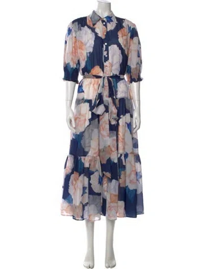 Pre-owned Leo Lin Floral Print Midi Length Dress W/ Tags In Multi