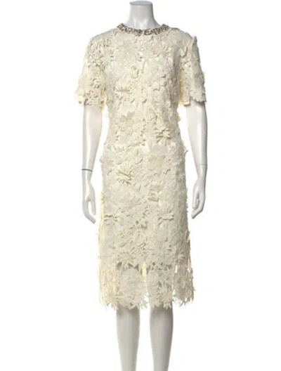Pre-owned Leo Lin Floral Print Midi Length Dress W/ Tags In Neutrals
