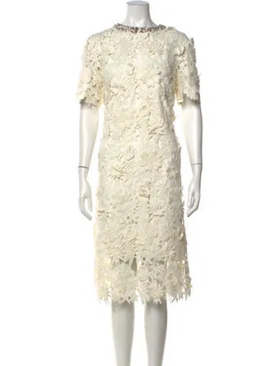 Pre-owned Leo Lin Floral Print Midi Length Dress W/ Tags In Neutrals