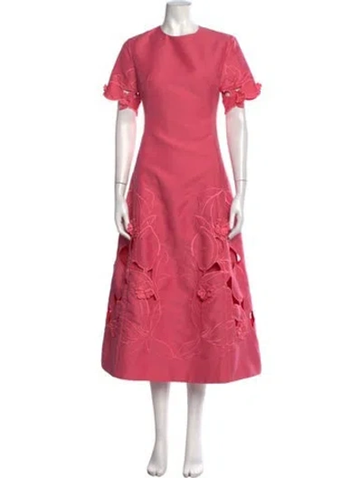 Pre-owned Leo Lin Floral Print Midi Length Dress W/ Tags In Pink
