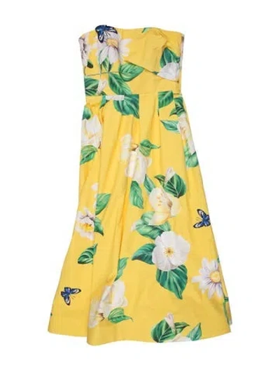 Pre-owned Leo Lin Floral Print Midi Length Dress In Yellow