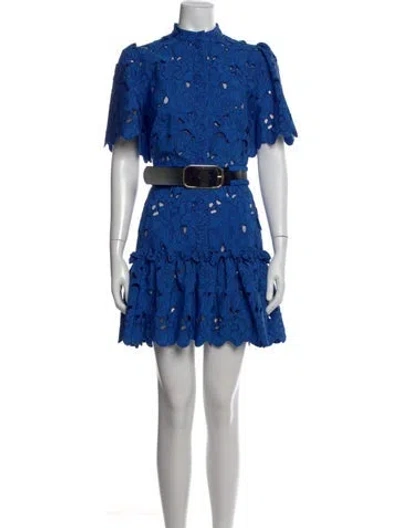 Pre-owned Leo Lin Floral Print Mini Dress In Blue