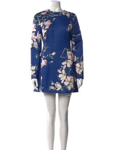 Pre-owned Leo Lin Floral Print Mini Dress In Blue