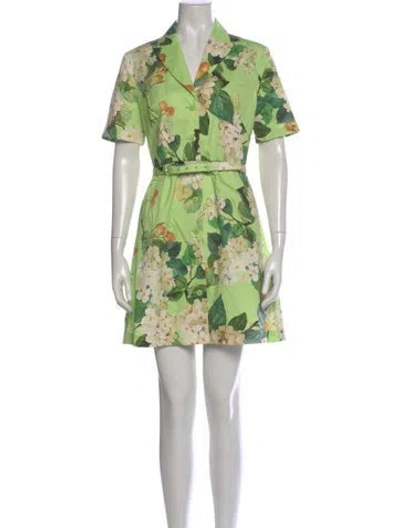 Pre-owned Leo Lin Floral Print Mini Dress In Green