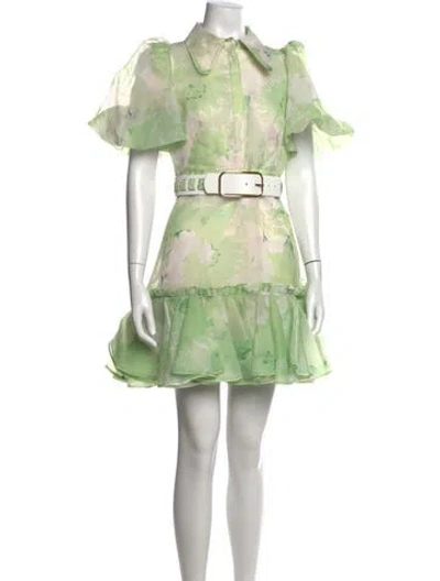 Pre-owned Leo Lin Floral Print Mini Dress In Green