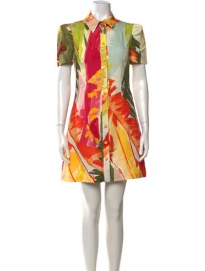 Pre-owned Leo Lin Floral Print Mini Dress In Multicolor