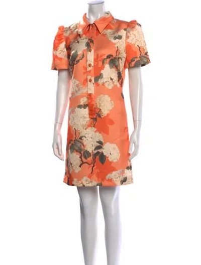 Pre-owned Leo Lin Floral Print Mini Dress In Orange