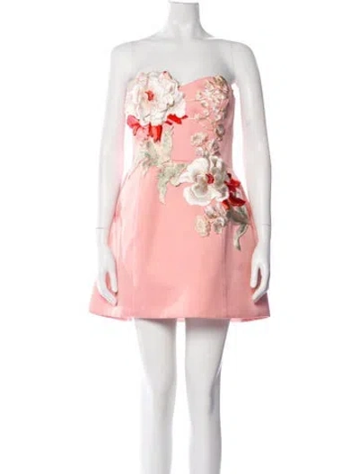 Pre-owned Leo Lin Floral Print Mini Dress In Pink