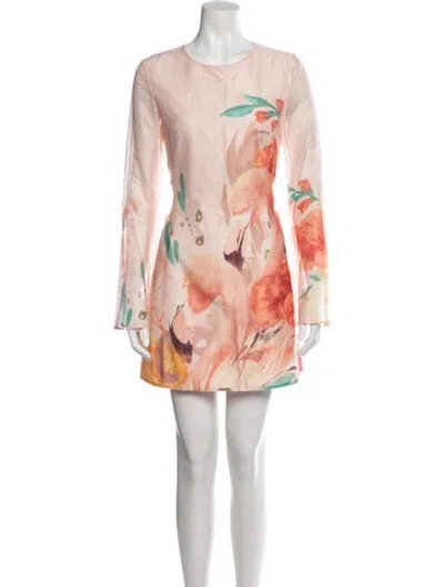 Pre-owned Leo Lin Floral Print Mini Dress In Pink