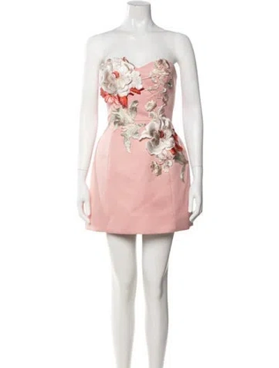 Pre-owned Leo Lin Floral Print Mini Dress In Pink