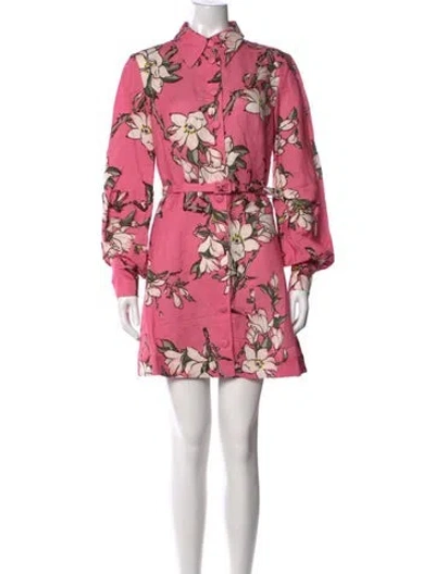 Pre-owned Leo Lin Floral Print Mini Dress In Pink