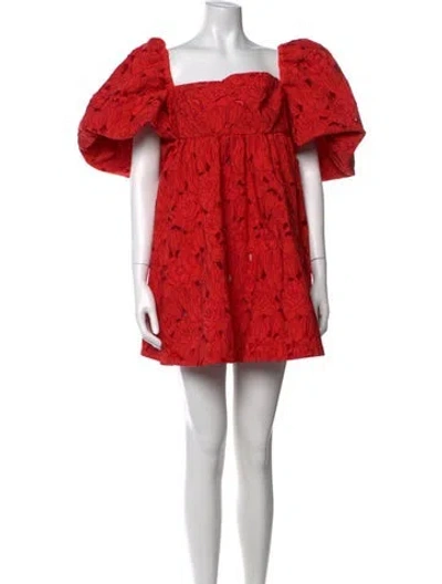 Pre-owned Leo Lin Floral Print Mini Dress In Red