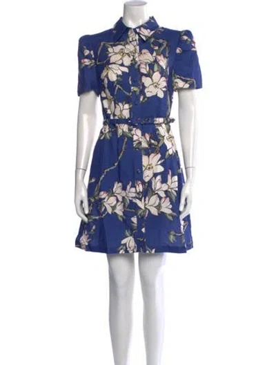 Pre-owned Leo Lin Floral Print Mini Dress W/ Tags In Blue