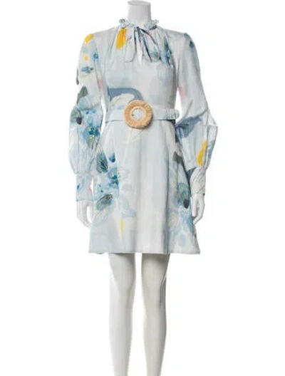 Pre-owned Leo Lin Floral Print Mini Dress W/ Tags In Blue
