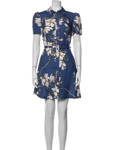Pre-owned Leo Lin Floral Print Mini Dress W/ Tags In Blue