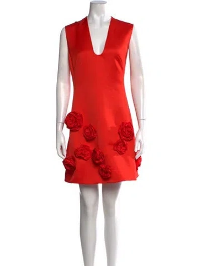 Pre-owned Leo Lin Floral Print Mini Dress W/ Tags In Orange