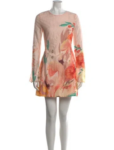 Pre-owned Leo Lin Floral Print Mini Dress W/ Tags In Pink