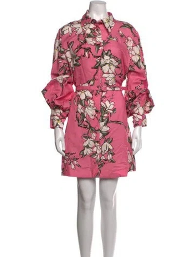 Pre-owned Leo Lin Floral Print Mini Dress W/ Tags In Pink