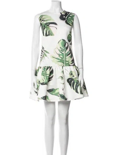 Pre-owned Leo Lin Floral Print Mini Dress In White