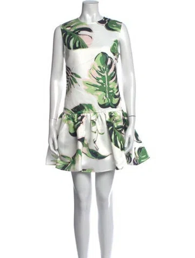 Pre-owned Leo Lin Floral Print Mini Dress In White