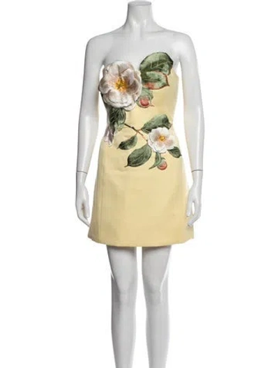 Pre-owned Leo Lin Floral Print Mini Dress In Yellow