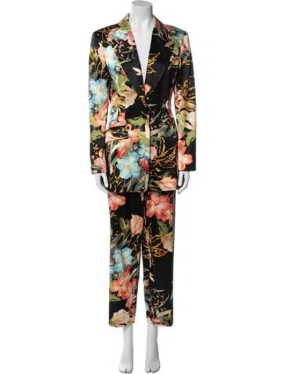 Pre-owned Leo Lin Floral Print Pantsuit In Multi