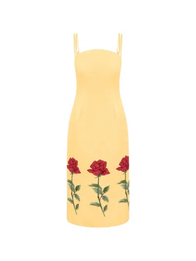 Leo Lin Floral Straps Dress In Yellow