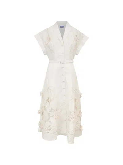 Leo Lin Aubrey Applique Midi Shirt Dress In Snow In White