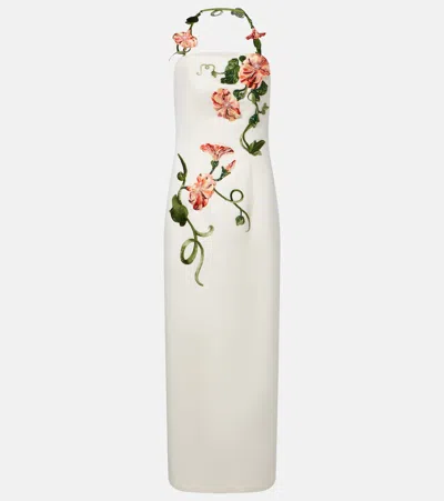 Leo Lin Floral-appliqué Halterneck Gown In White