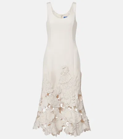 Leo Lin Floral-appliqué Midi Dress In White