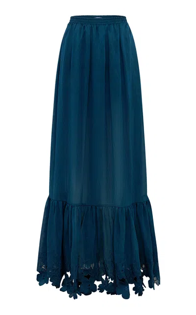 Leo Lin Floria Applique Maxi Skirt - Teal In Blue