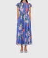 Leo Lin Flutter Sleeve Midi Dress In Moonlight In Blue