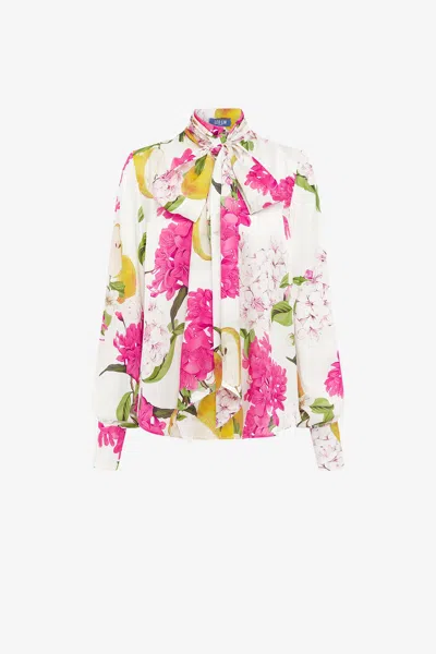 Leo Lin Freya Tie Neck Silk Blouse - Floral Pear Print