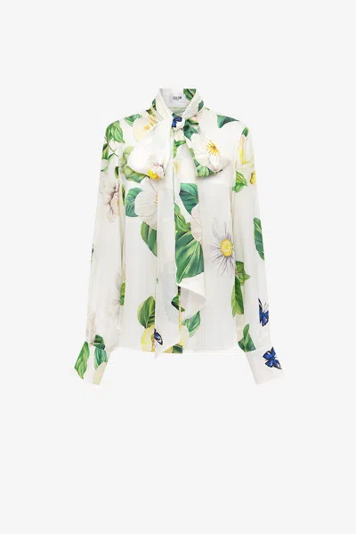 Leo Lin Freya Tie Neck Silk Blouse - Joie Print In Snow In White