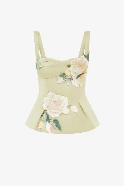 LEO LIN GEORGIA EMBROIDERED TOP - PISTACHIO ROSE PRINT