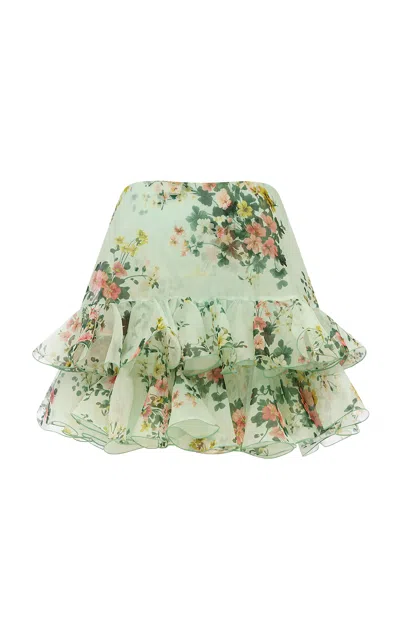 Leo Lin Gia Bustier Ruffled Top - Posy Print In Mint In Pink