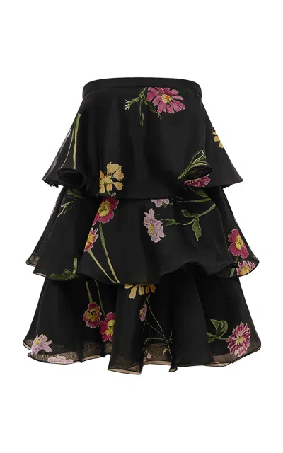 Leo Lin Gigi Bustier Ruffled Mini Dress - Meadow Mist In Ebony In Black