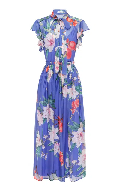 Leo Lin Grace Chiffon Midi Shirt Dress In Blue