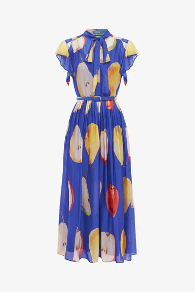 Leo Lin Grace Flutter Sleeve Midi Dress - Pear Print In Blue