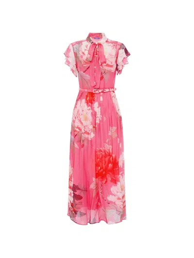 Leo Lin Grace Ruffled Floral Midi Dress In Pink