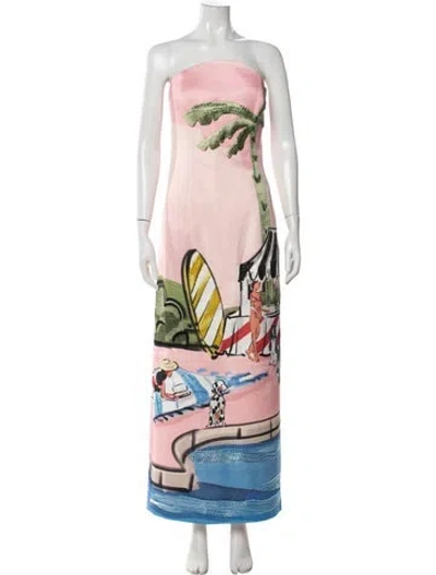 Pre-owned Leo Lin Graphic Print Long Dress In Multi