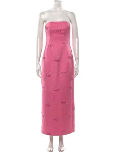Pre-owned Leo Lin Graphic Print Long Dress In Pink
